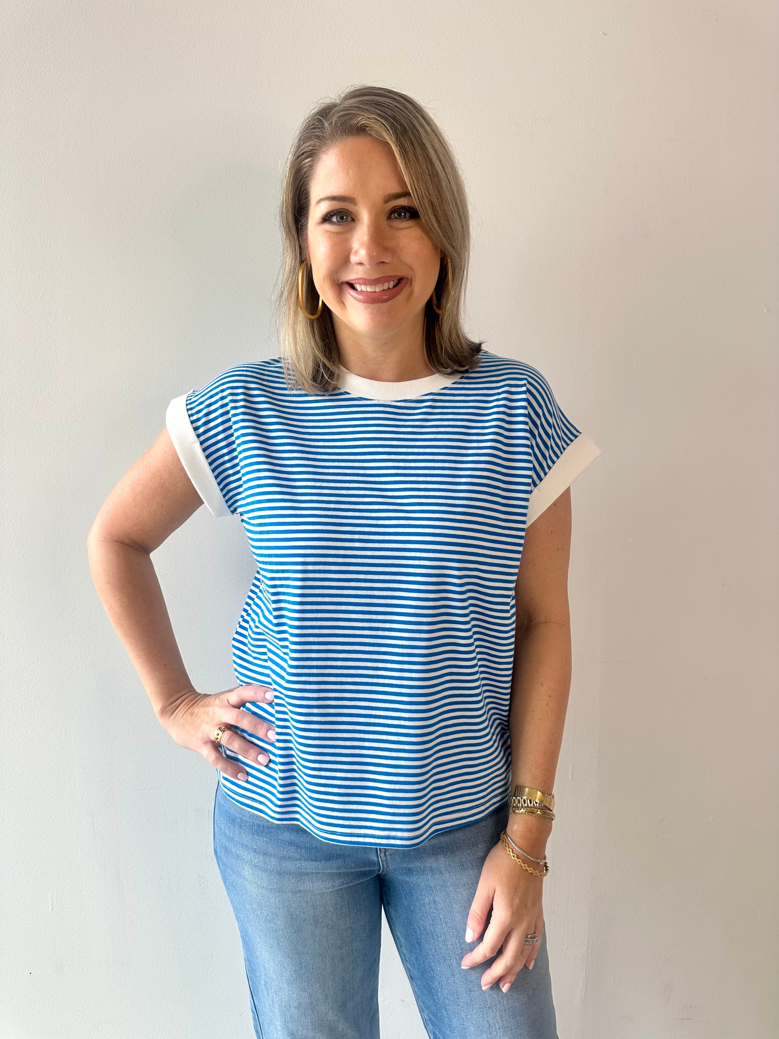 Stripe contrast trim top