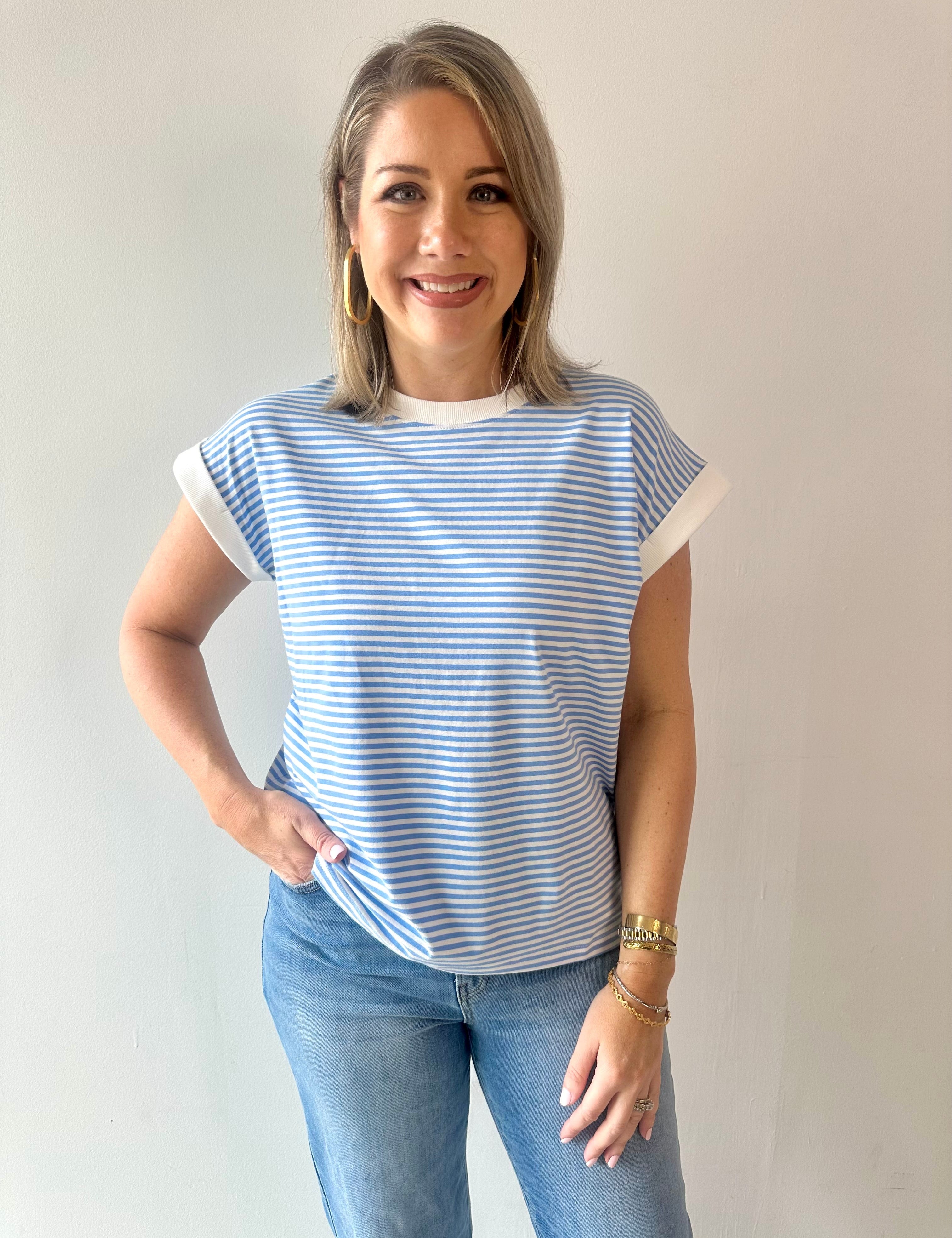 Stripe contrast trim top