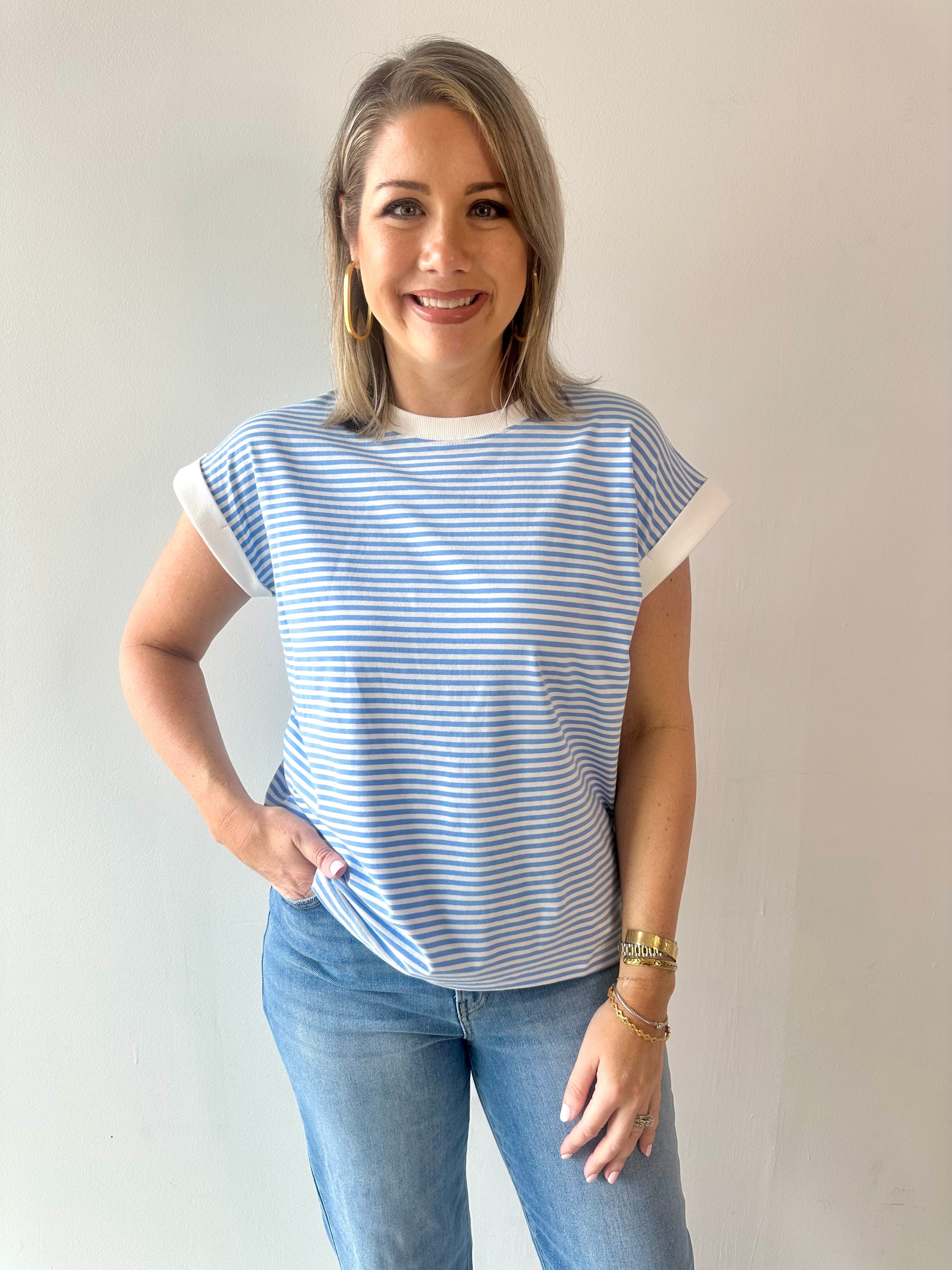 Stripe contrast trim top