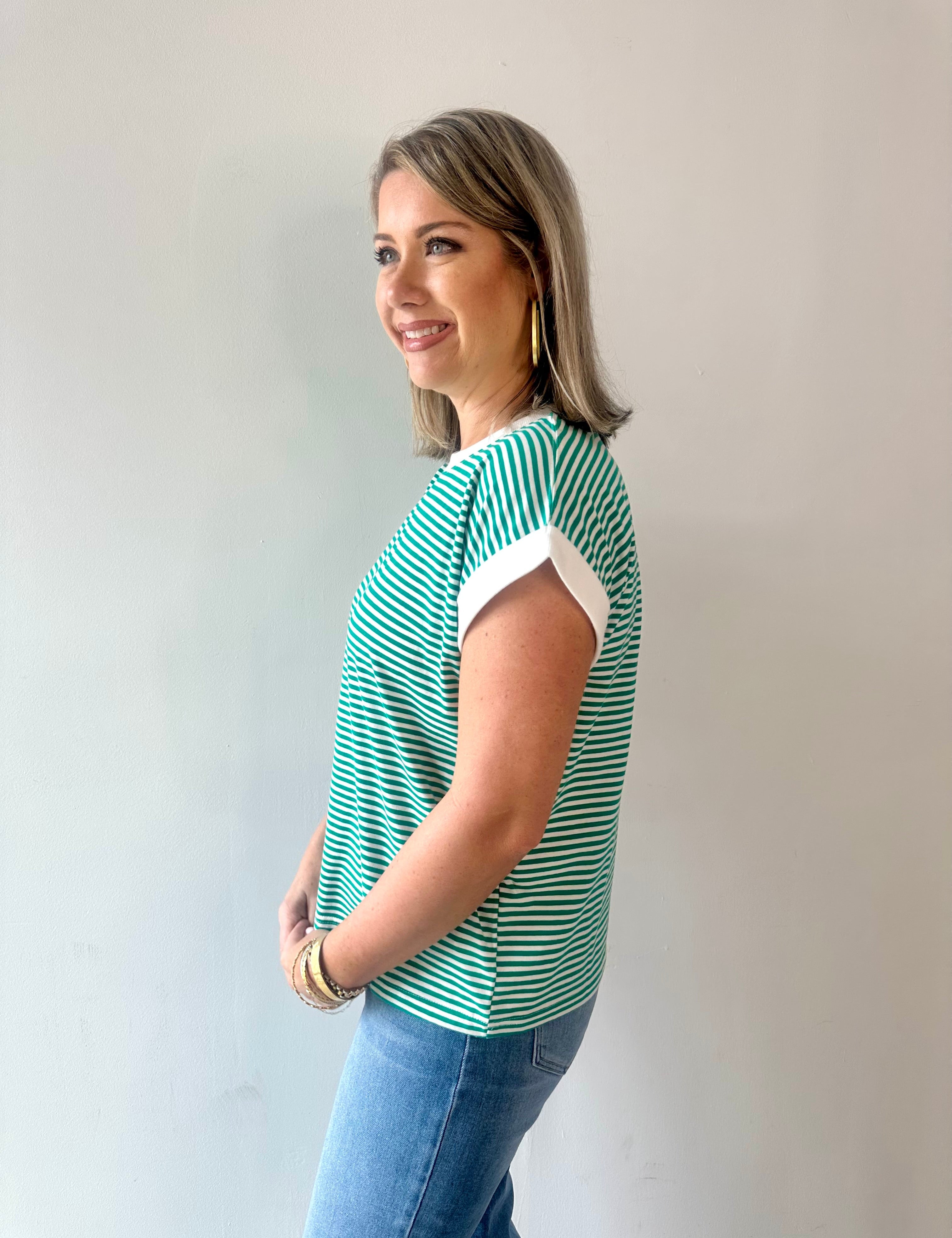 Stripe contrast trim top