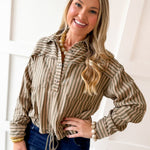 Stripe Drawstring Shirt - Olive