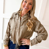 Stripe Drawstring Shirt - Olive