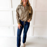 Stripe Drawstring Shirt - Olive