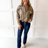 Stripe Drawstring Shirt - Olive
