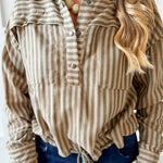 Stripe Drawstring Shirt - Olive