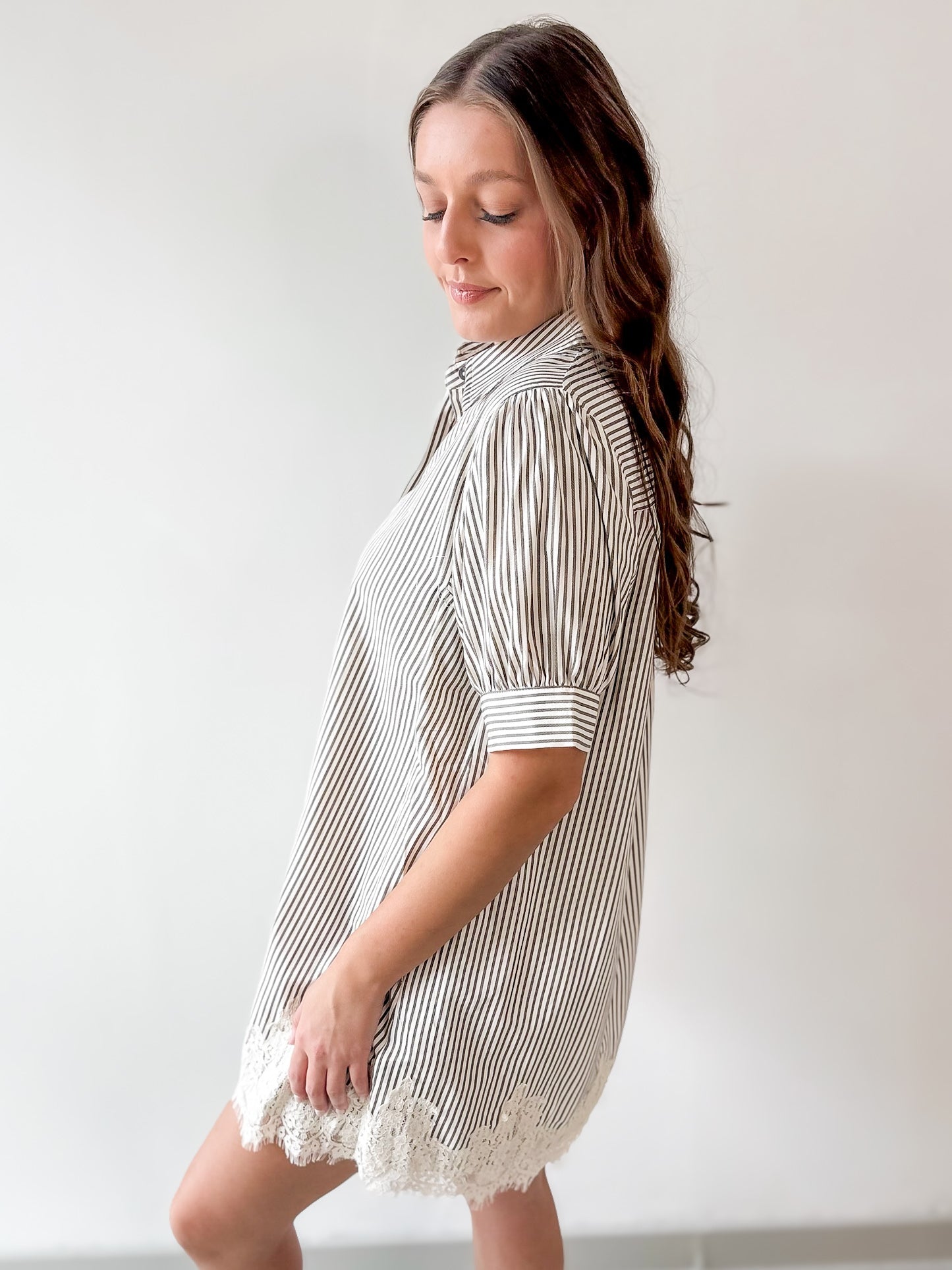Stripe Dress with Lace Accent Detail Dress