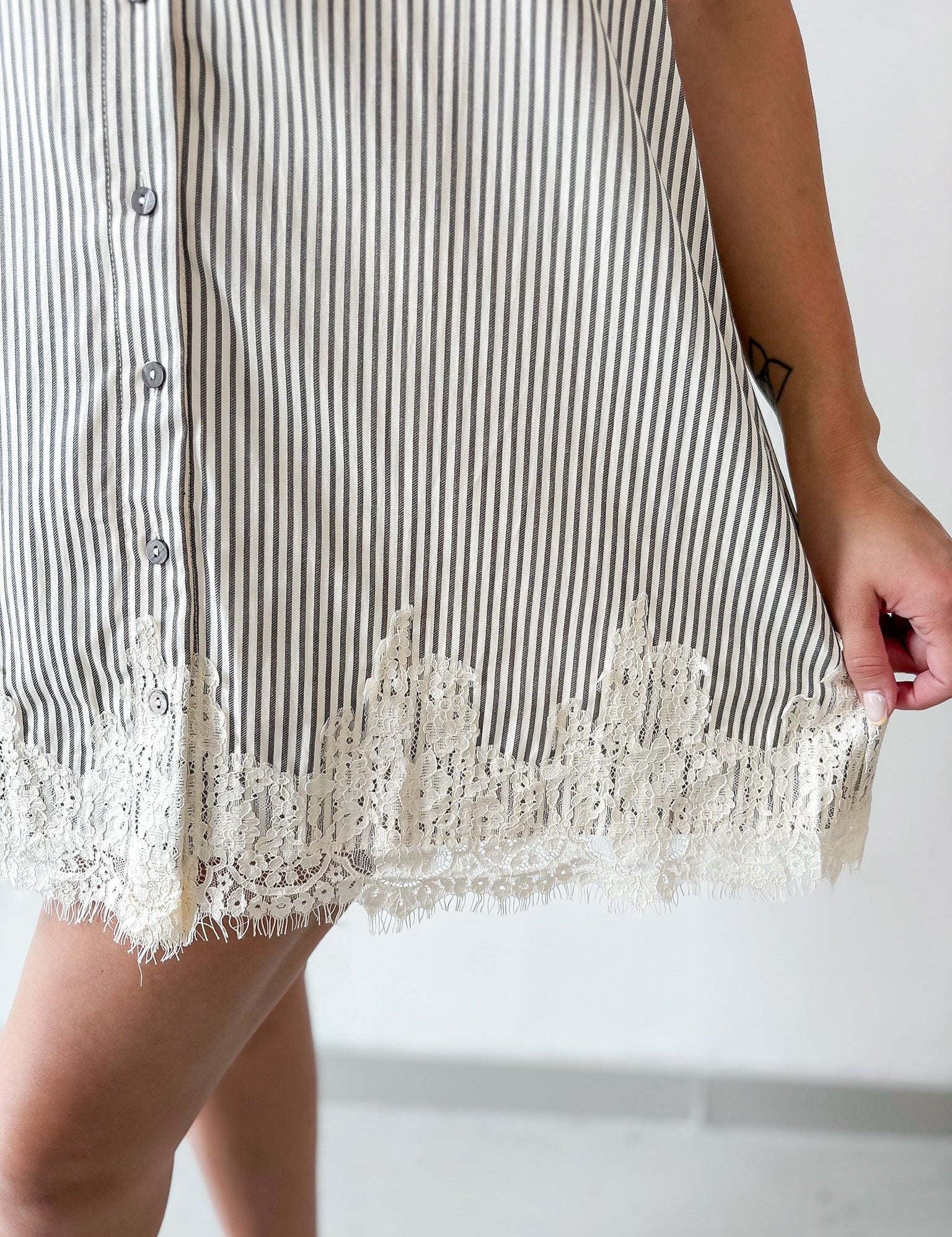 Stripe Dress with Lace Accent Detail Dress