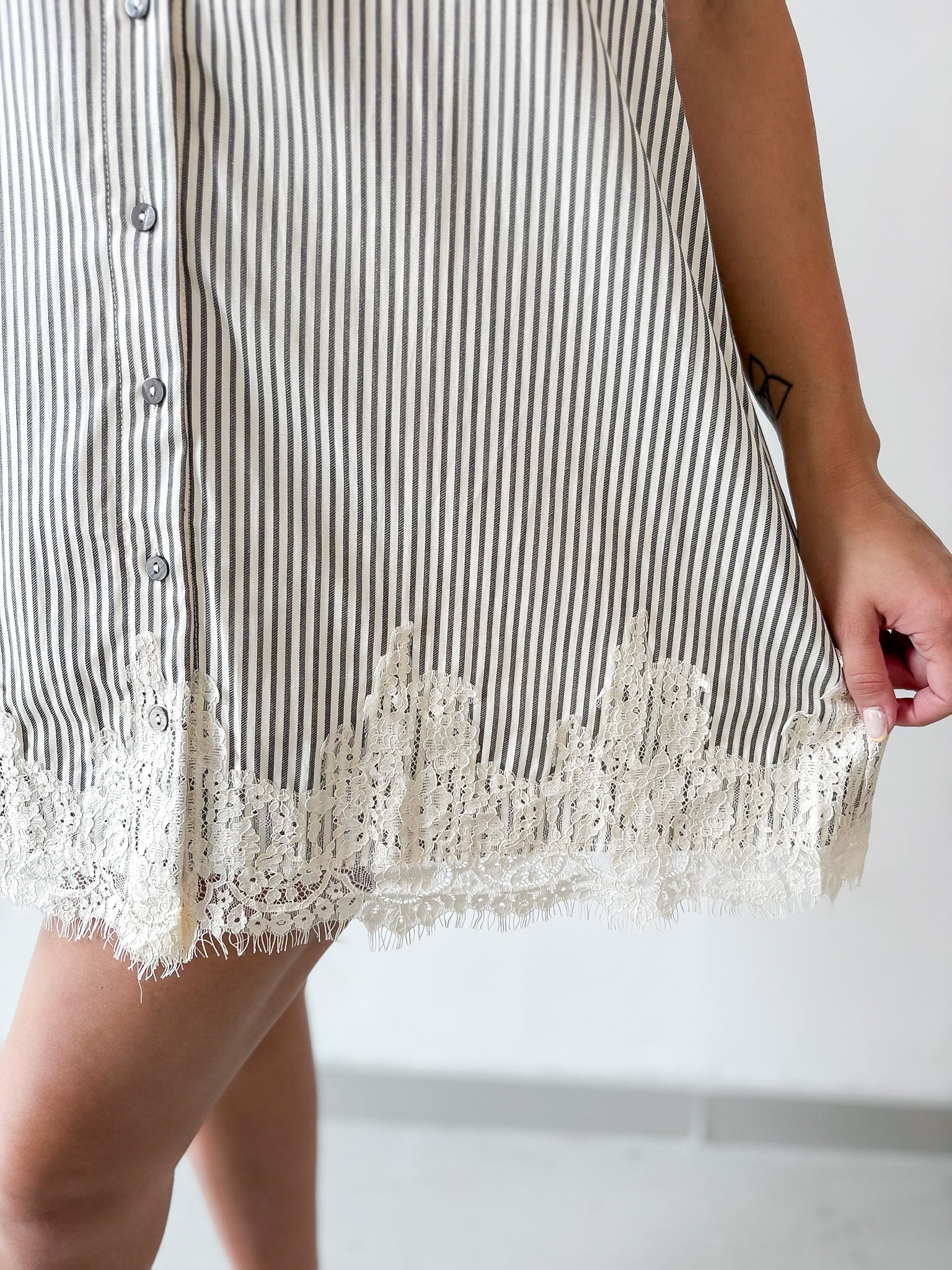 Stripe Dress with Lace Accent Detail Dress