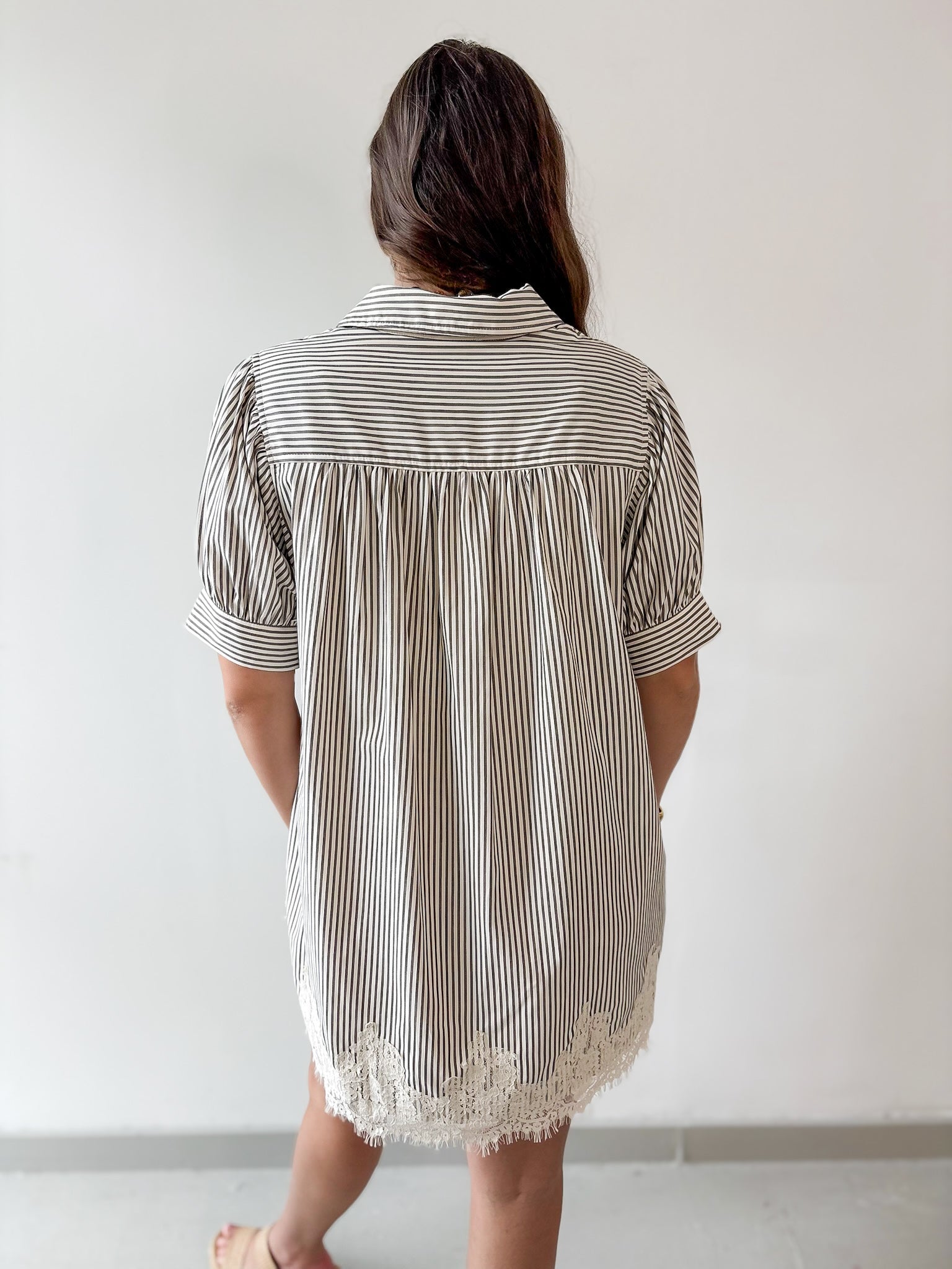 Stripe Dress with Lace Accent Detail Dress