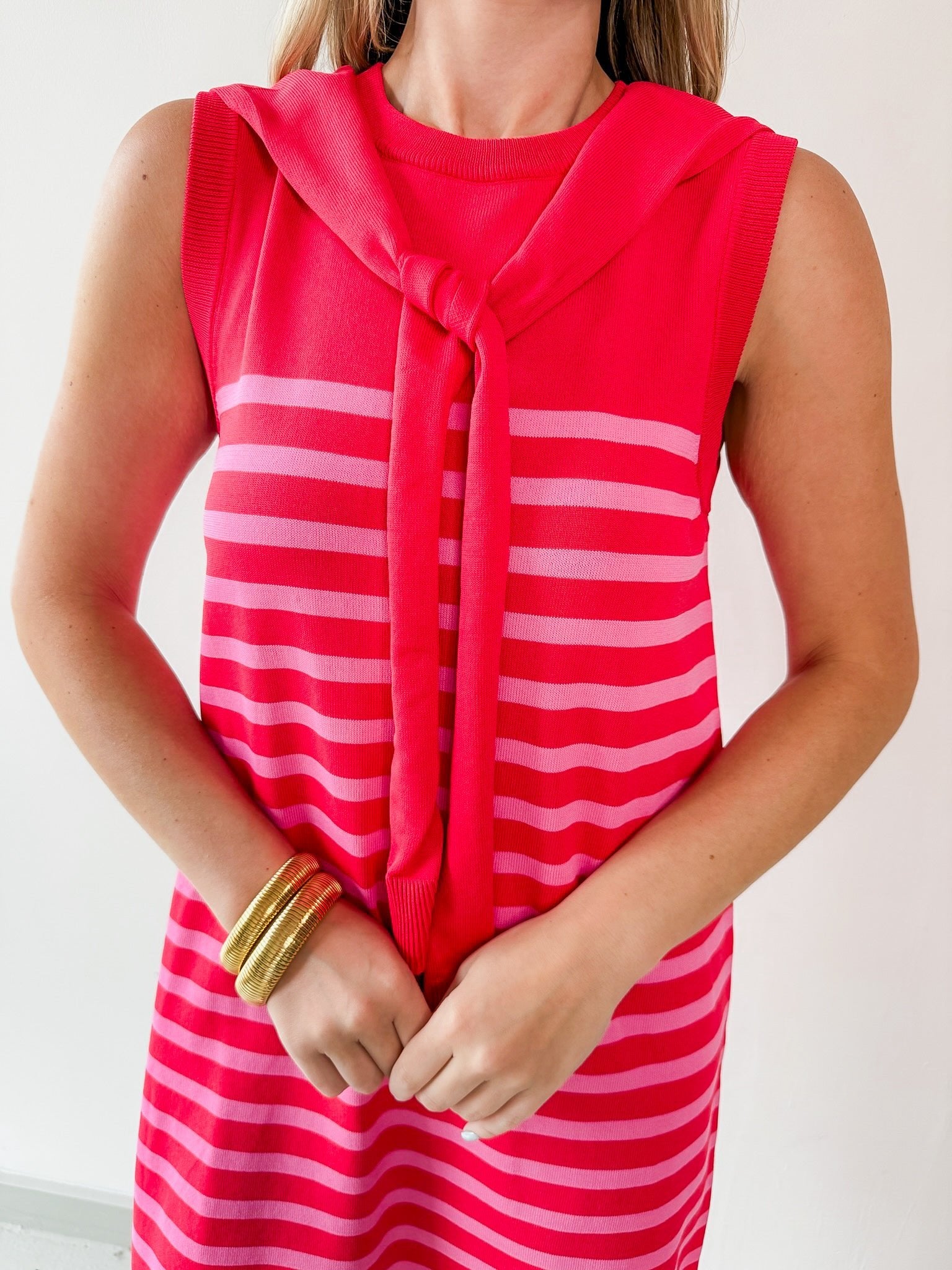 Stripe Dress with Scarf Tie
