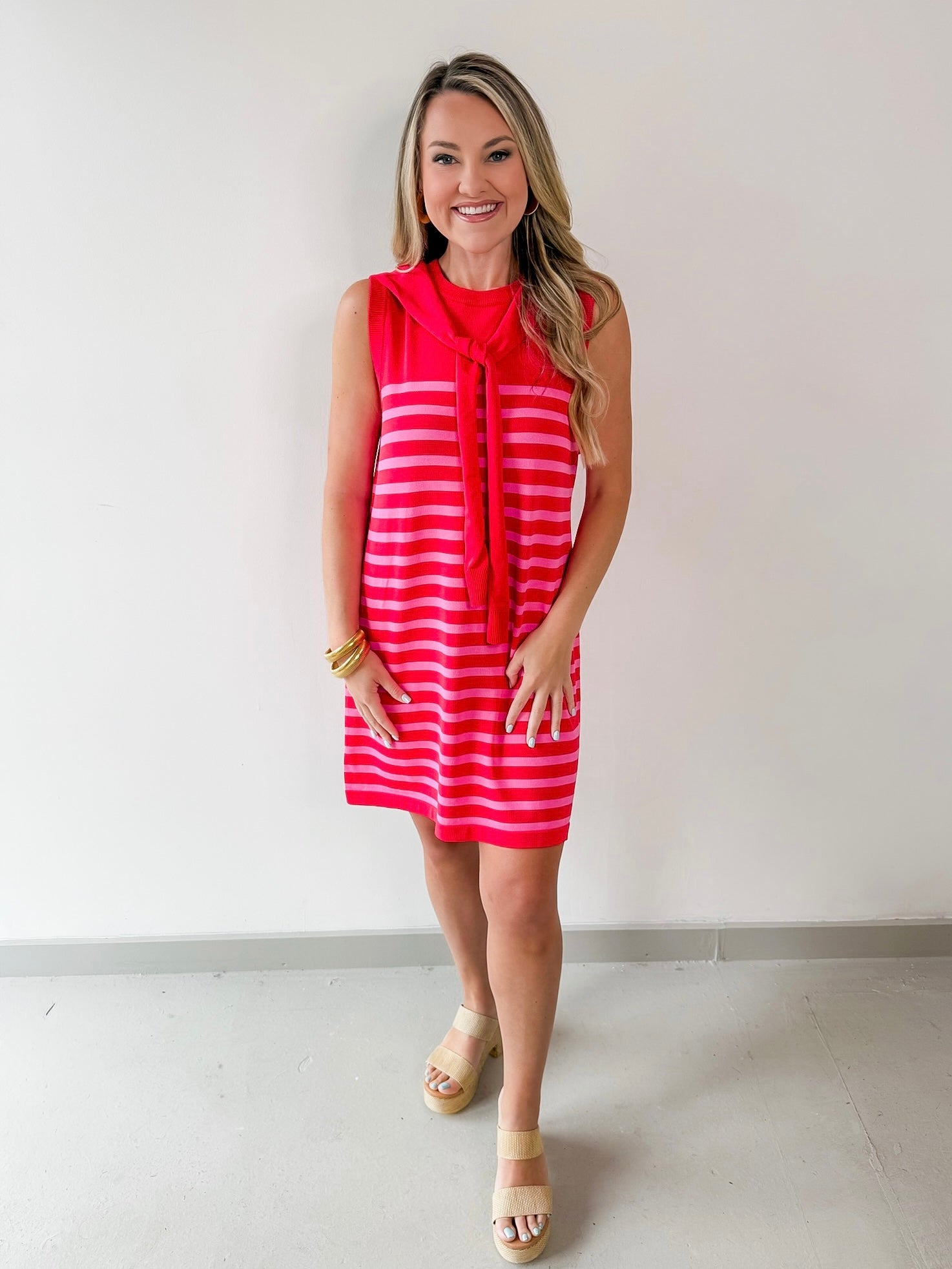 Stripe Dress with Scarf Tie