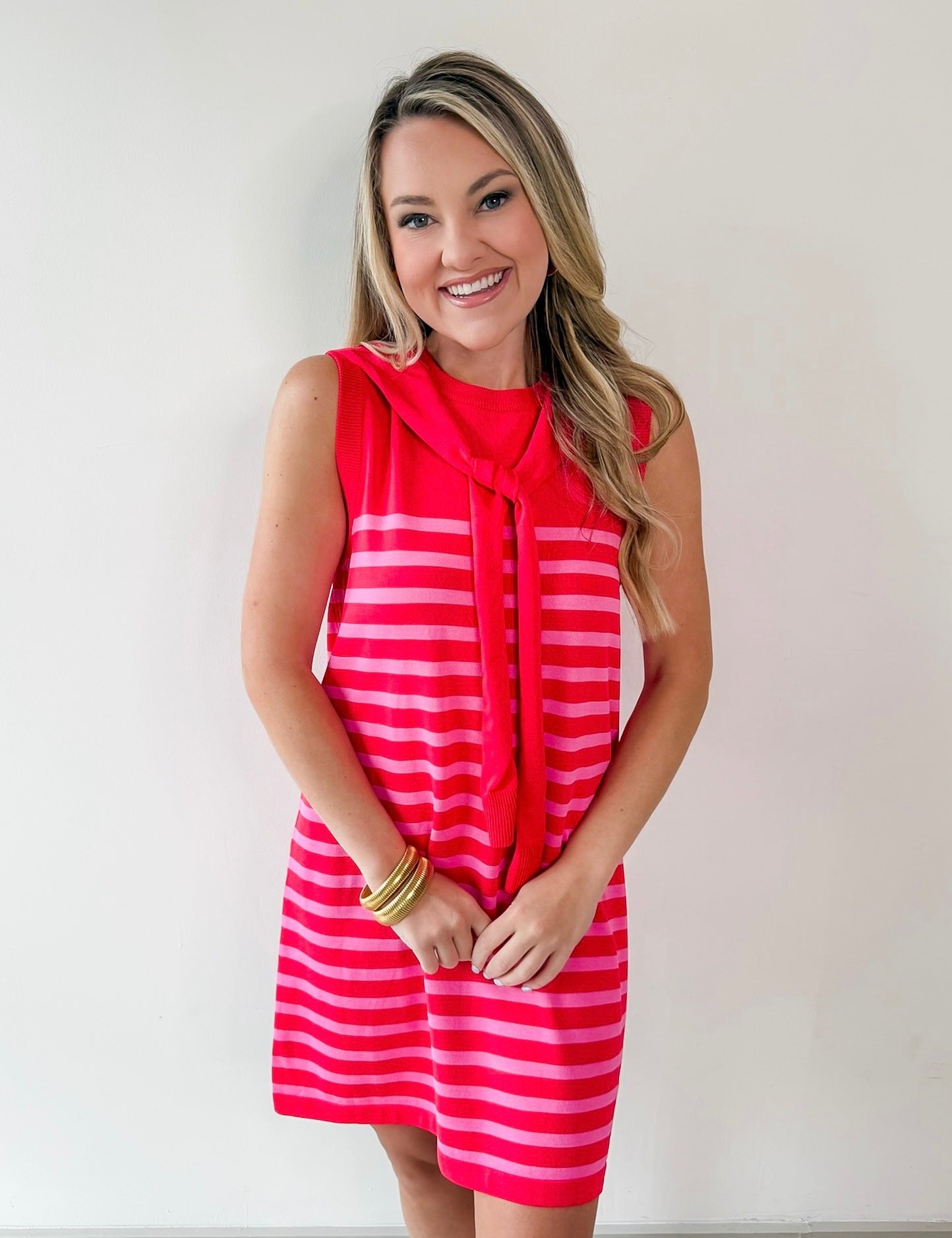 Stripe Dress with Scarf Tie