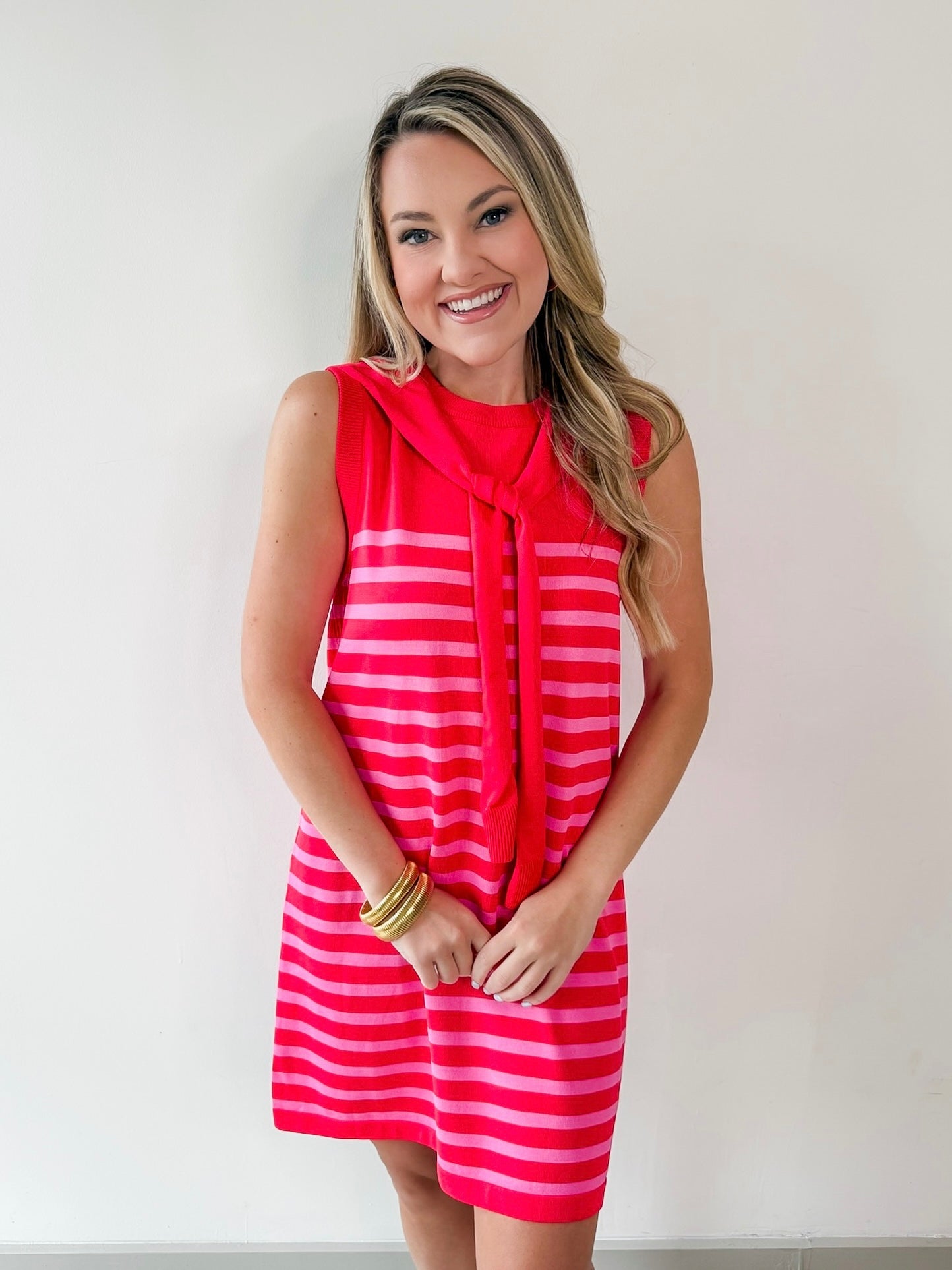 Stripe Dress with Scarf Tie