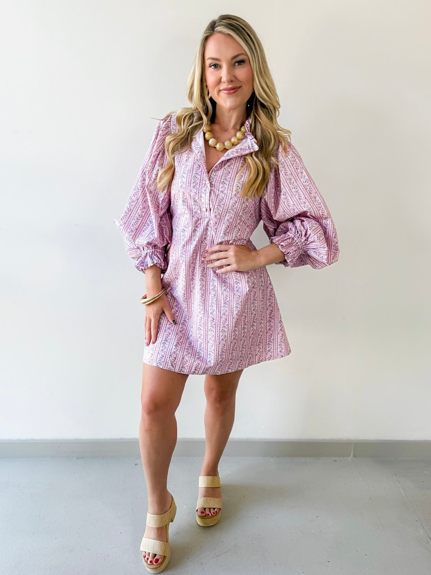 Stripe & Floral Print A-Line Dress