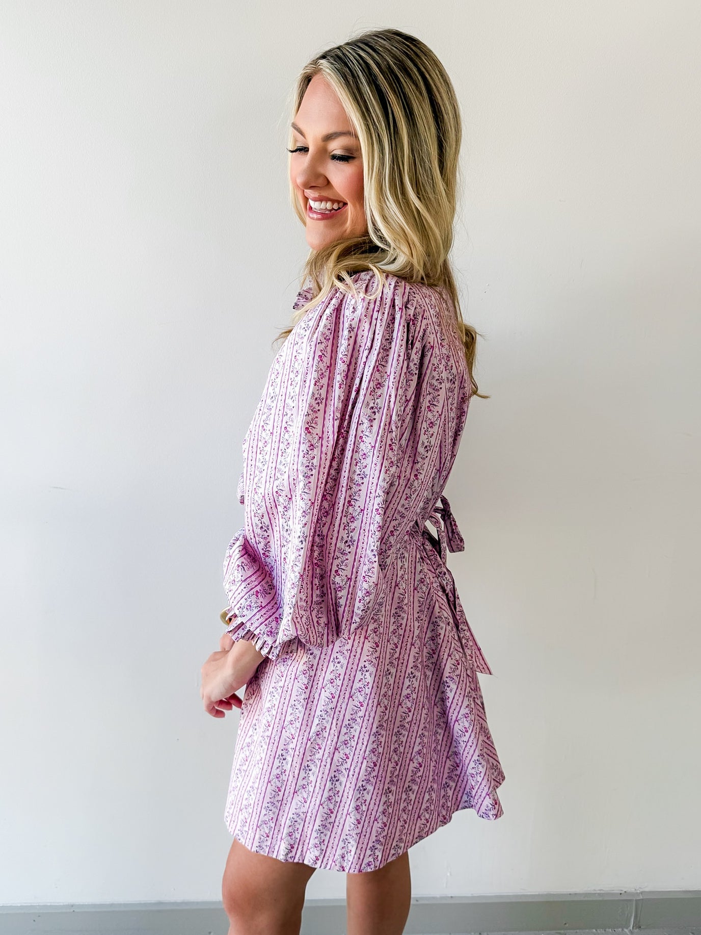 Stripe & Floral Print A-Line Dress