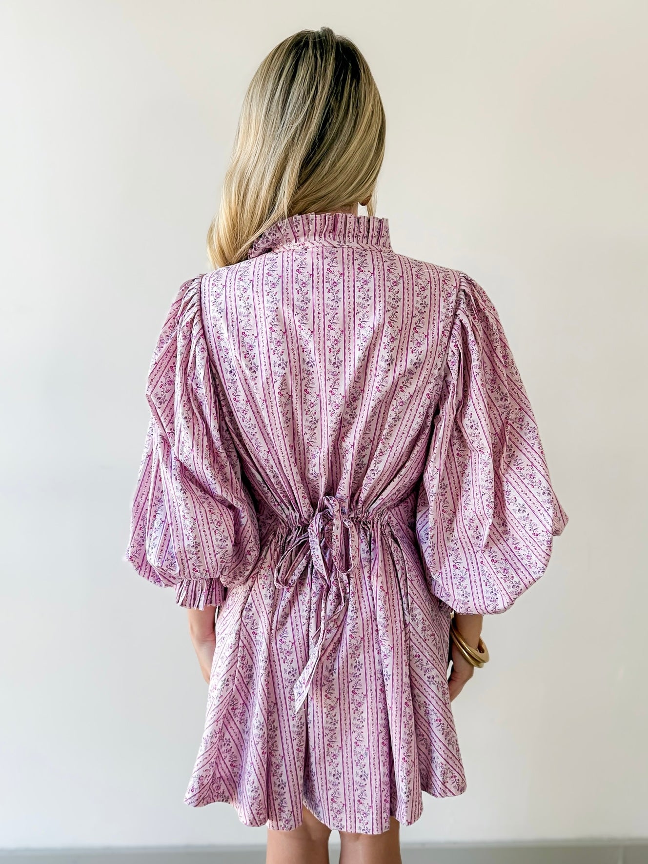 Stripe & Floral Print A-Line Dress