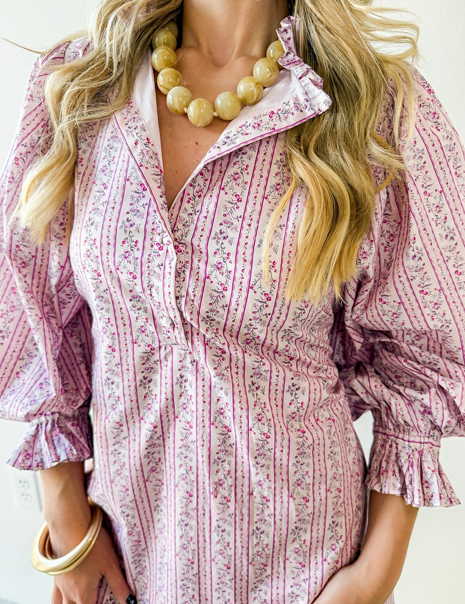 Stripe & Floral Print A-Line Dress