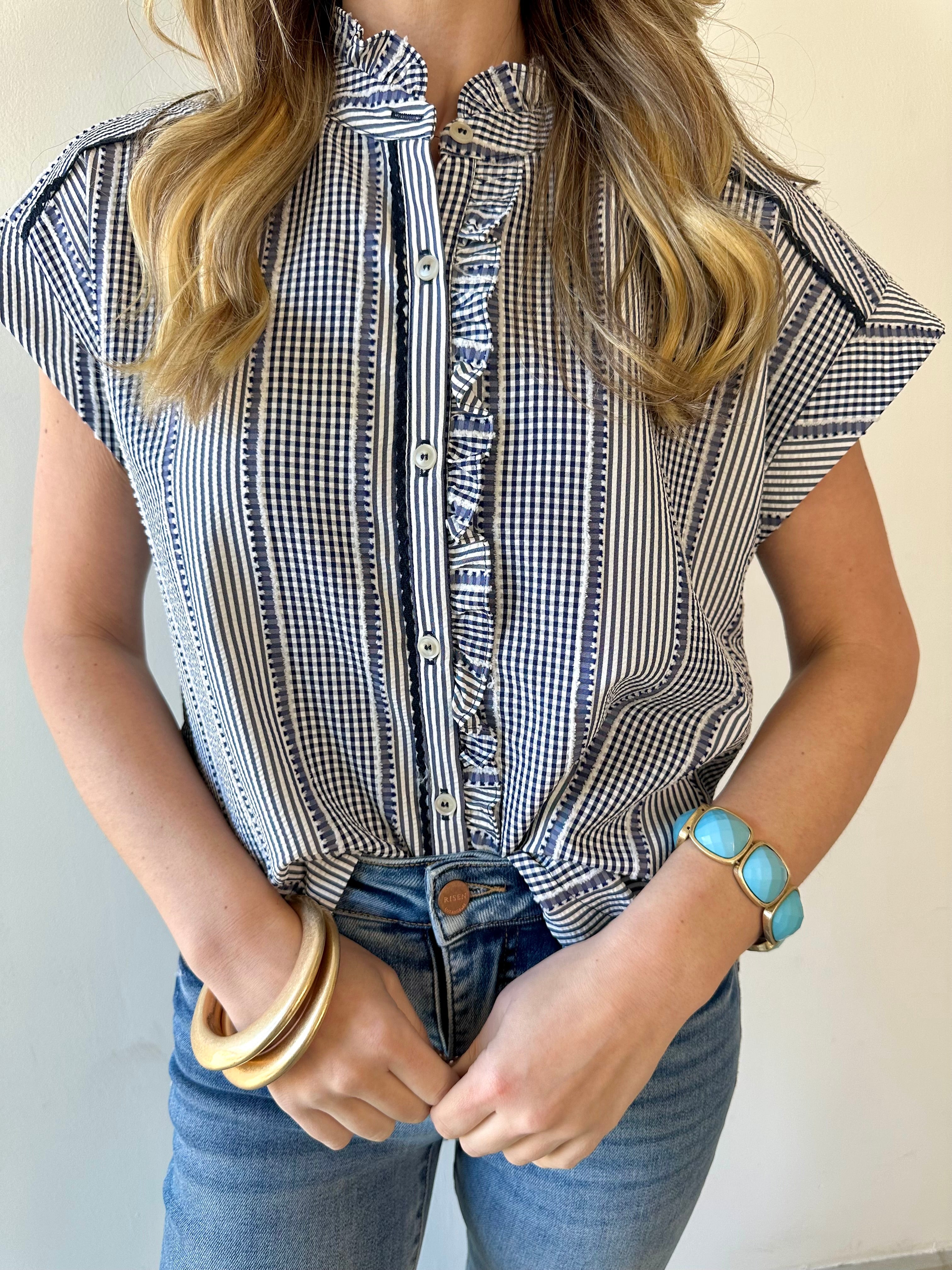 Stripe Gingham Ruffle Top