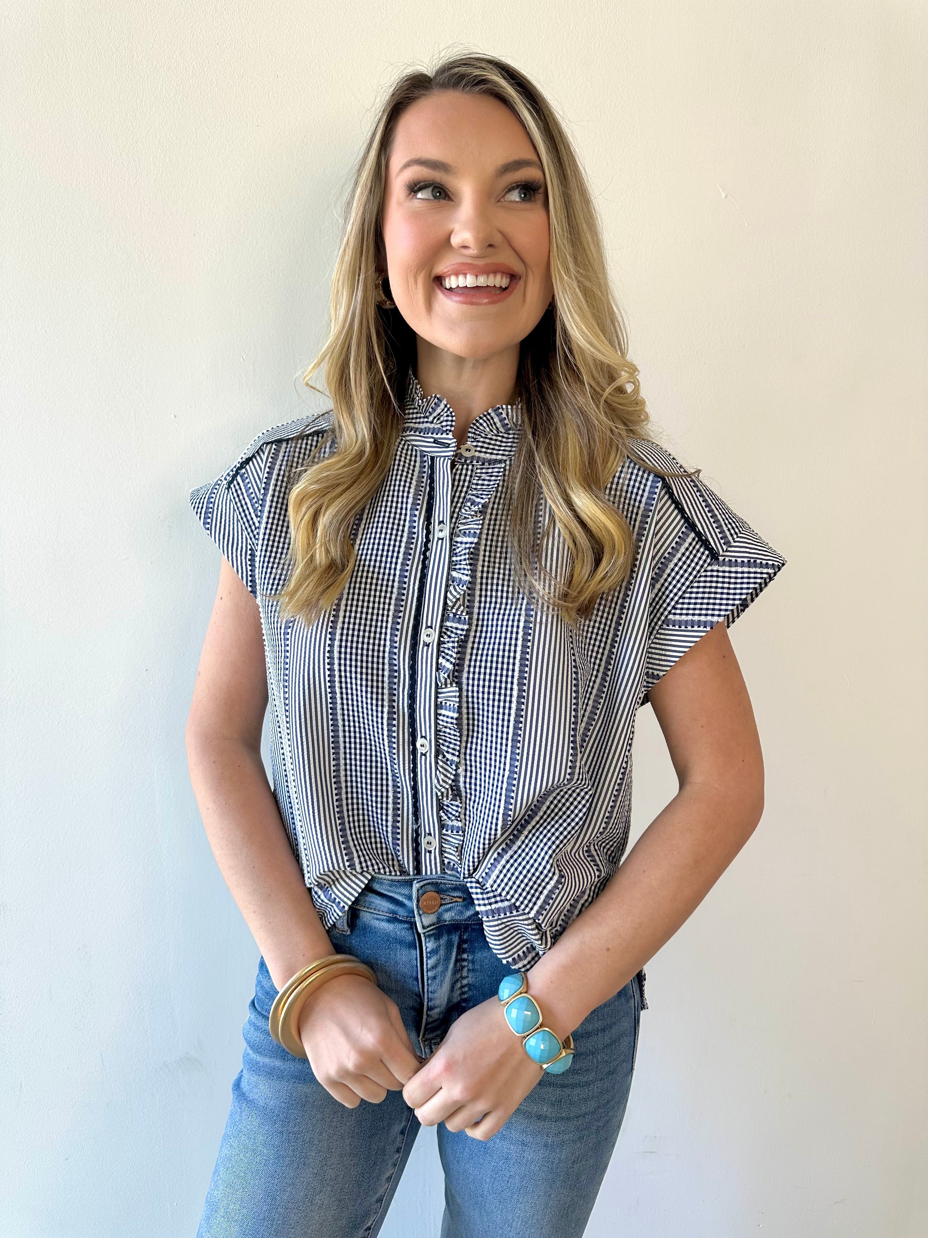 Stripe Gingham Ruffle Top