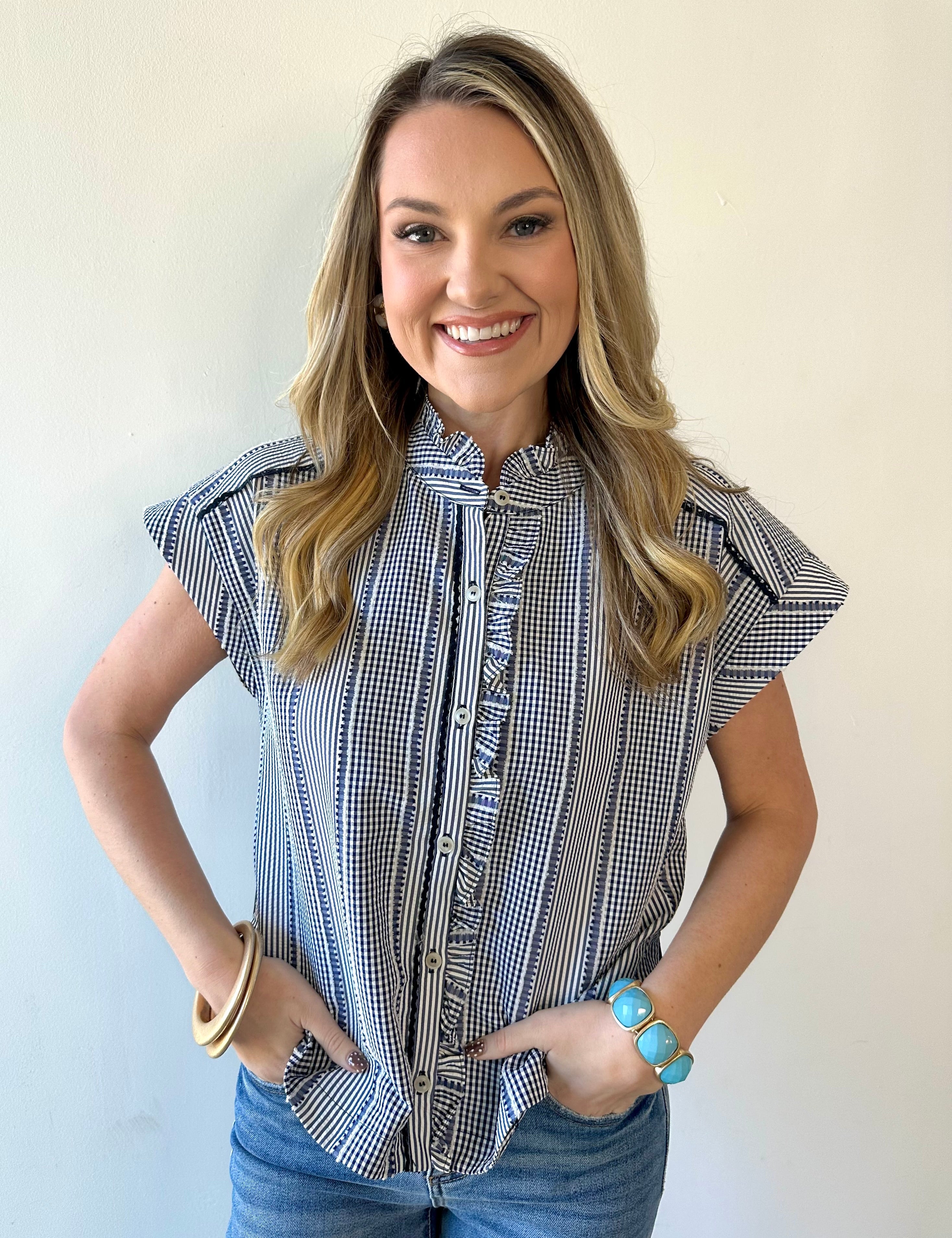 Stripe Gingham Ruffle Top