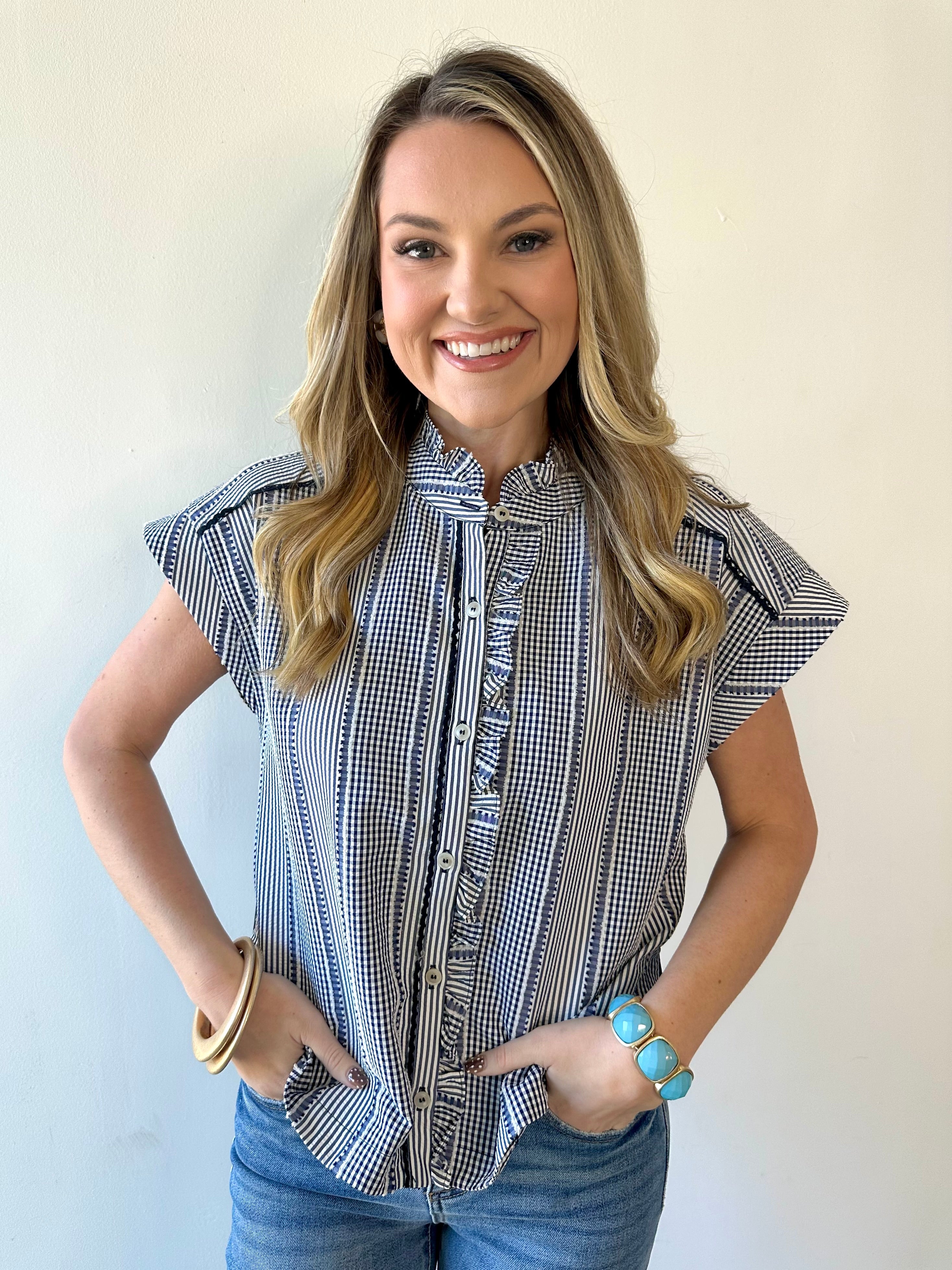 Stripe Gingham Ruffle Top