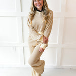 Stripe Hood top & Pant Set - White/Brown