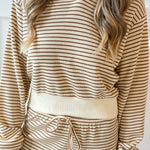 Stripe Hood top & Pant Set - White/Brown