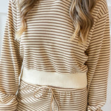 Stripe Hood top & Pant Set - White/Brown