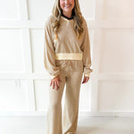 Stripe Hood top & Pant Set - White/Brown