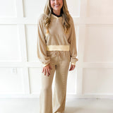 Stripe Hood top & Pant Set - White/Brown
