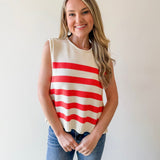 Stripe Knit Accent Gold Button Top - Orange