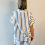 Stripe Linen Shirt & short Set - Blue