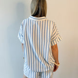 Stripe Linen Shirt & short Set - Blue