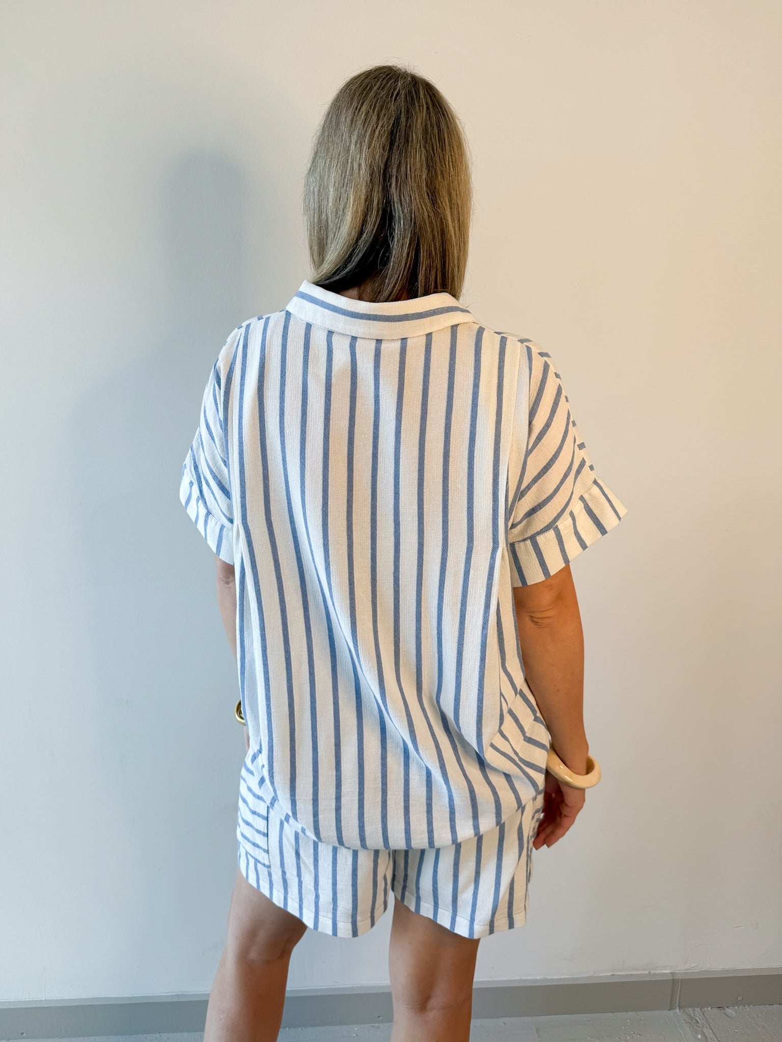 Stripe Linen Shirt & short Set - Blue