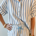 Stripe Linen Shirt & short Set - Blue
