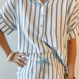 Stripe Linen Shirt & short Set - Blue