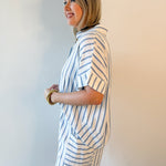 Stripe Linen Shirt & short Set - Blue