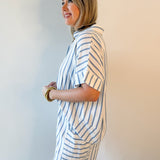 Stripe Linen Shirt & short Set - Blue
