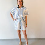 Stripe Linen Shirt & short Set - Blue