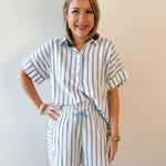 Stripe Linen Shirt & short Set - Blue