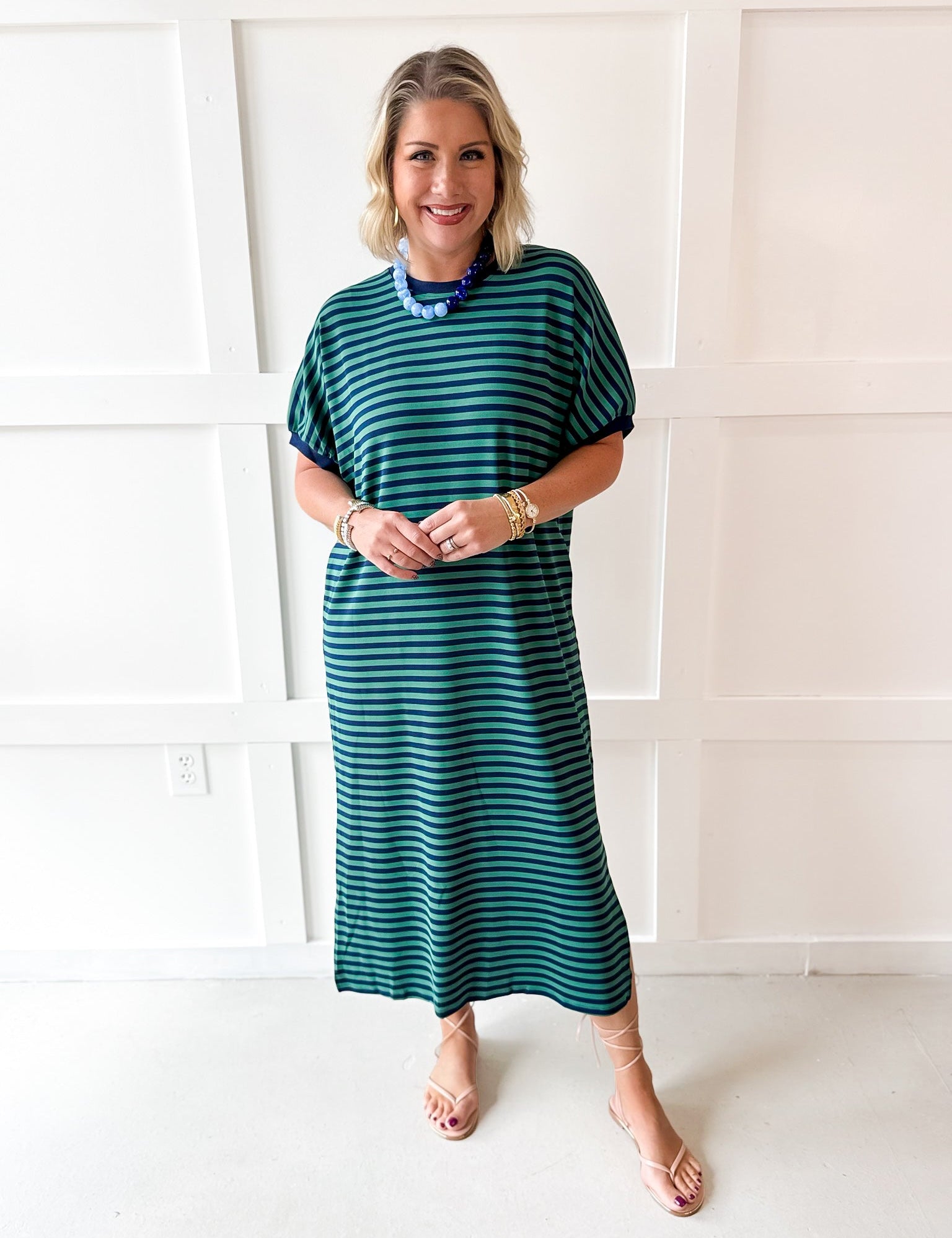 Stripe Midi Dress - Green/Navy