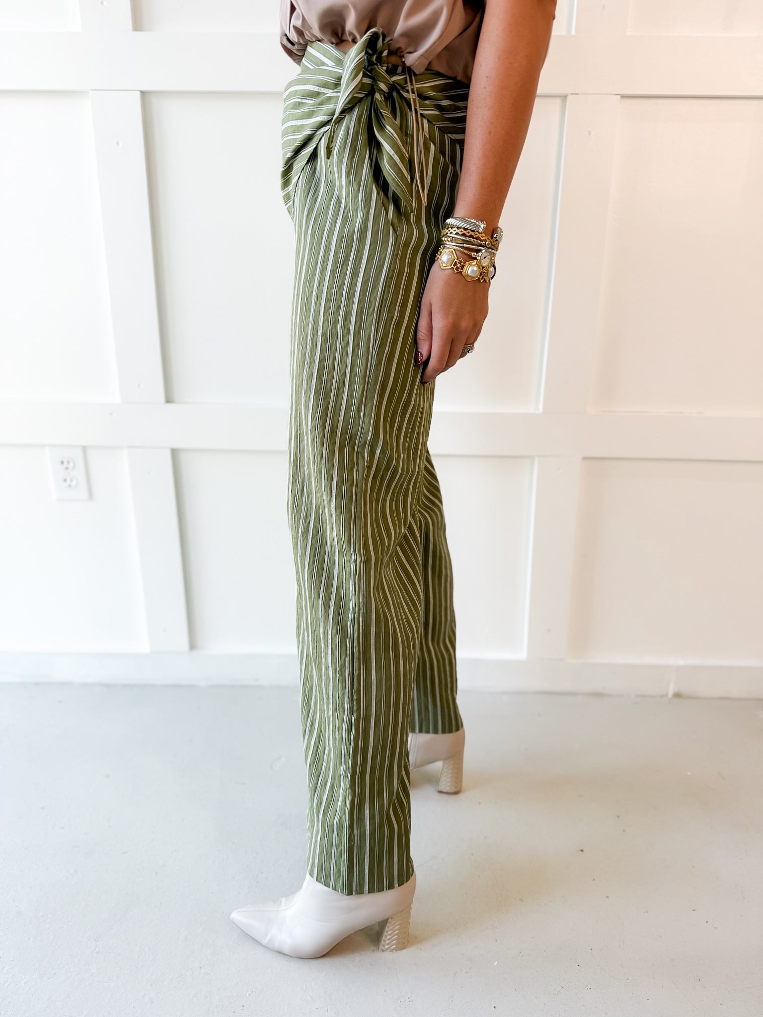 Stripe Overlay Pants - Olive