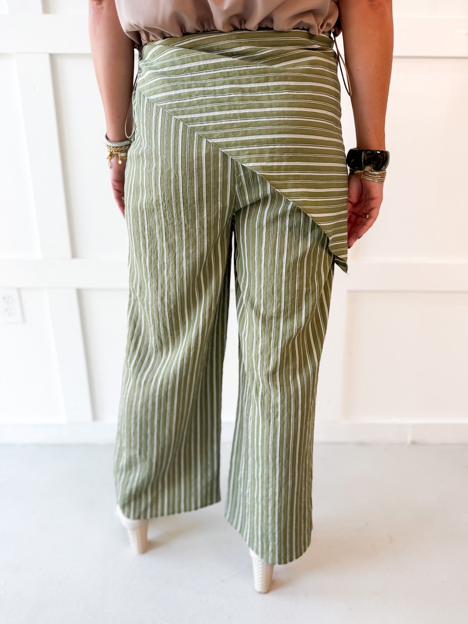 Stripe Overlay Pants - Olive