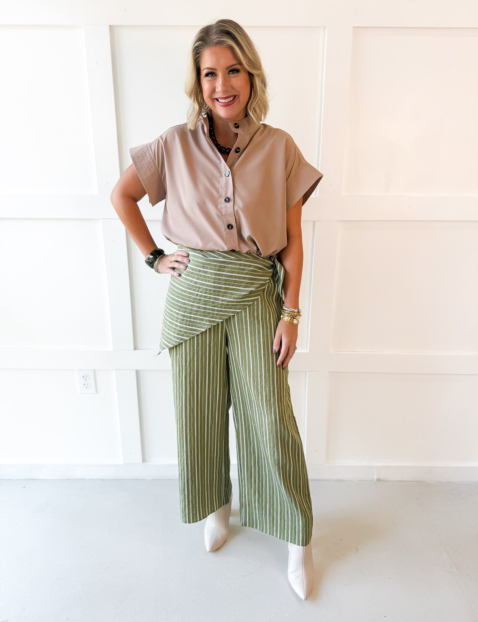 Stripe Overlay Pants - Olive