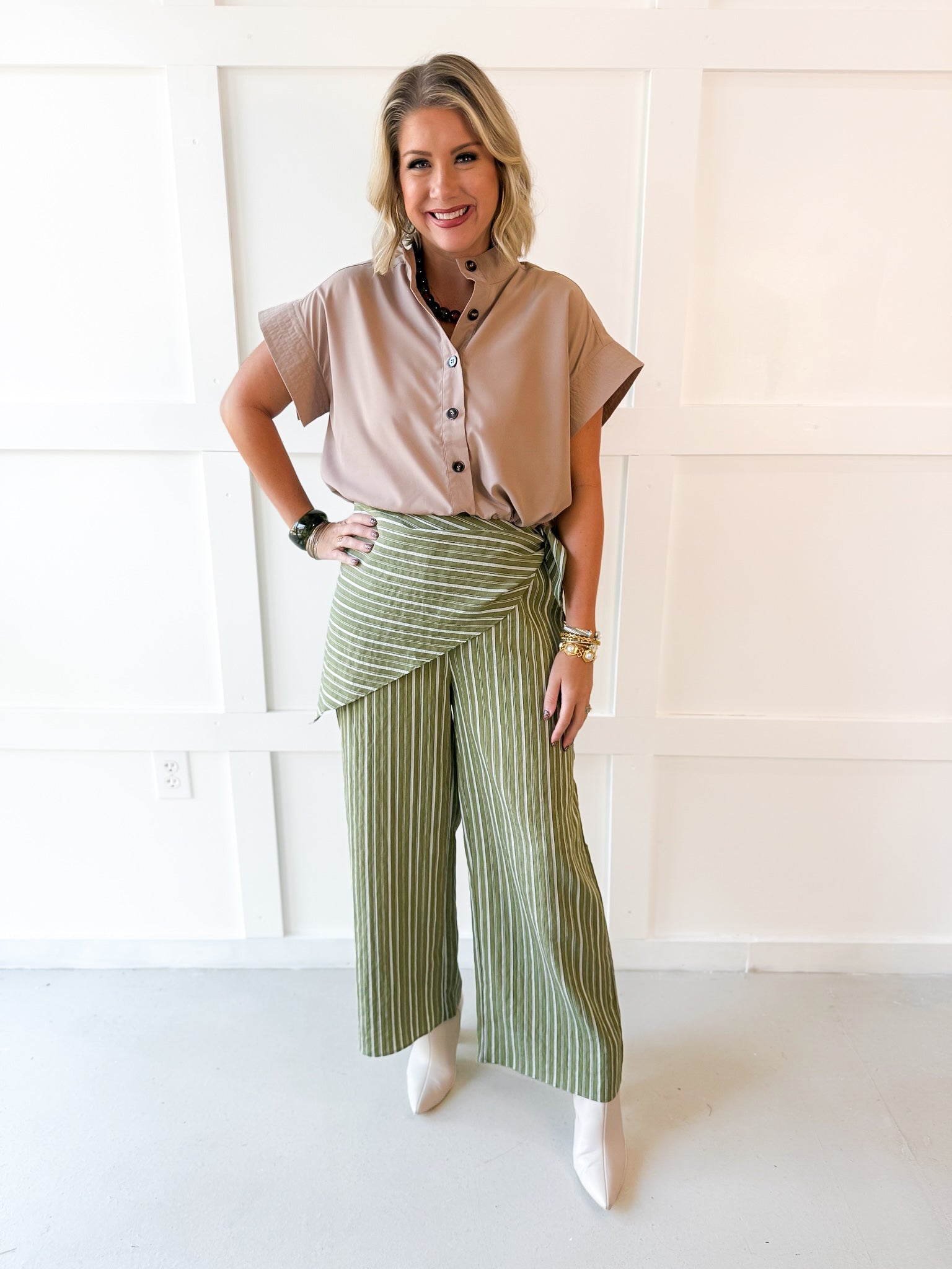 Stripe Overlay Pants - Olive