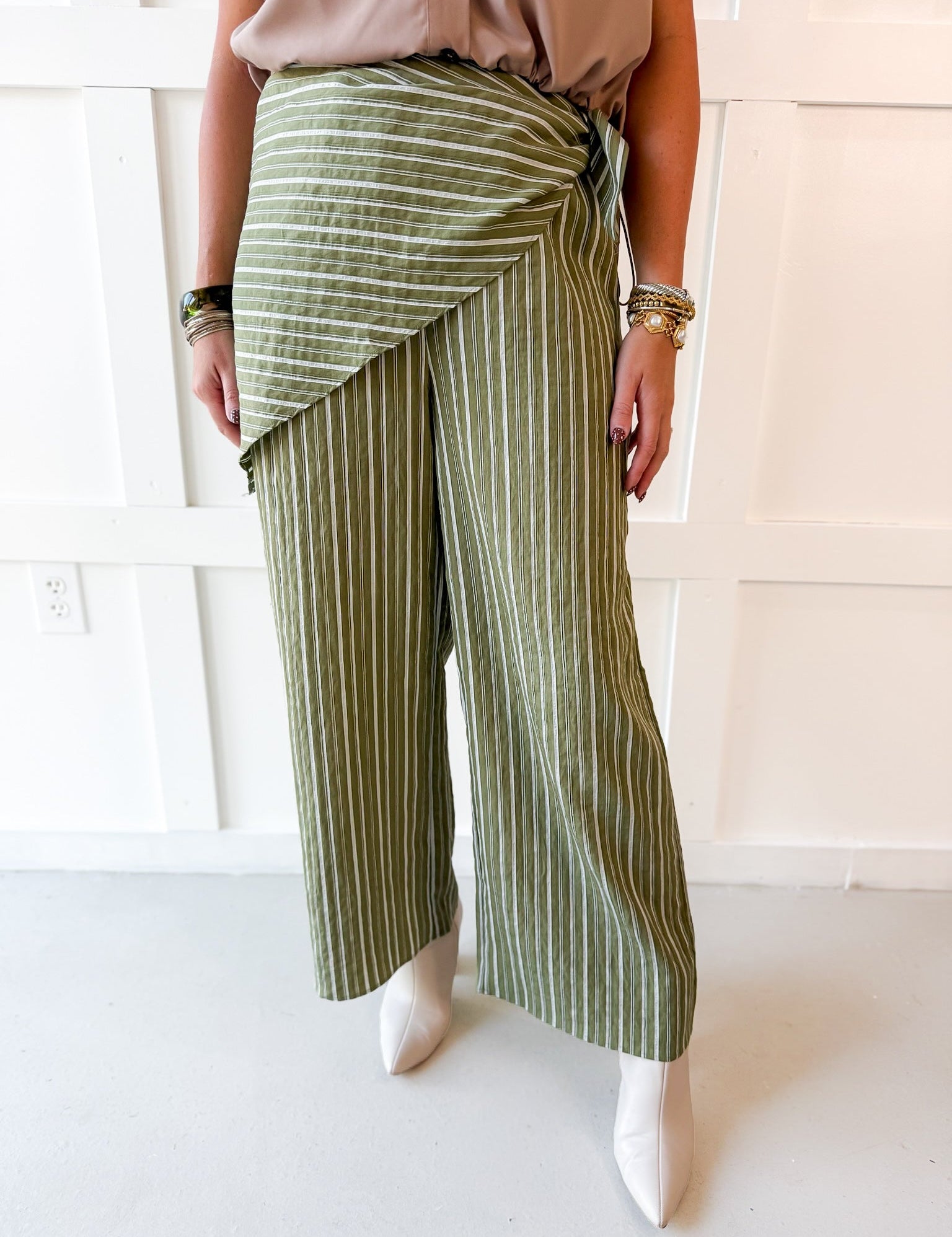 Stripe Overlay Pants - Olive