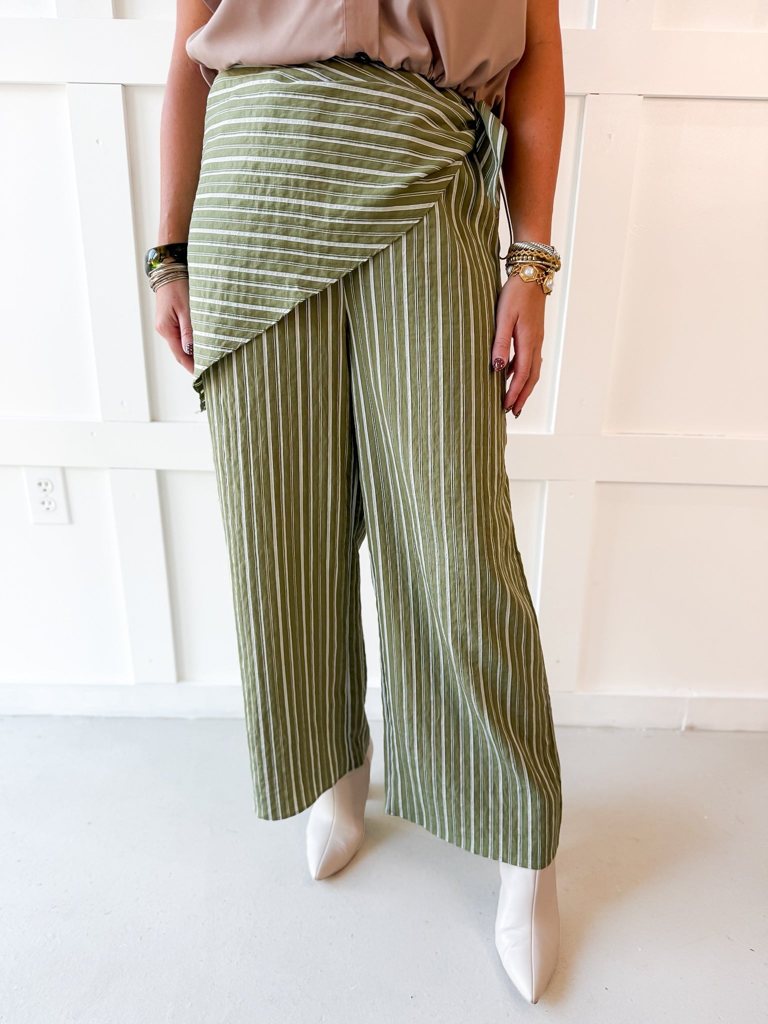 Stripe Overlay Pants - Olive