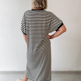 Stripe Short Sleeve Midi Dress - Black