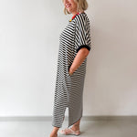 Stripe Short Sleeve Midi Dress - Black