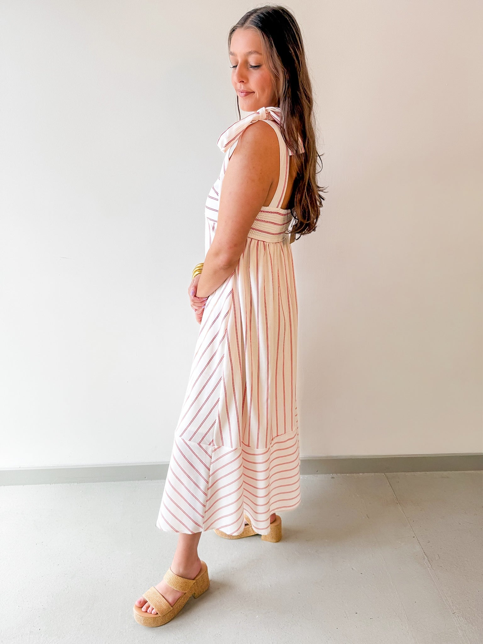 Stripe Tie Strap Midi Dress